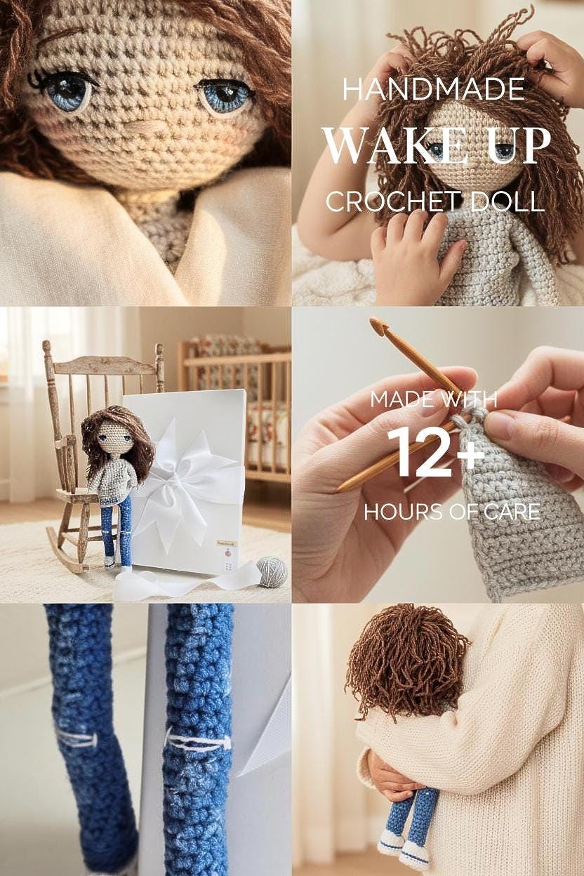 Handmade Crochet Doll Personalized Gift in Elegant Box with Ribbon | Acrylic & Cotton
