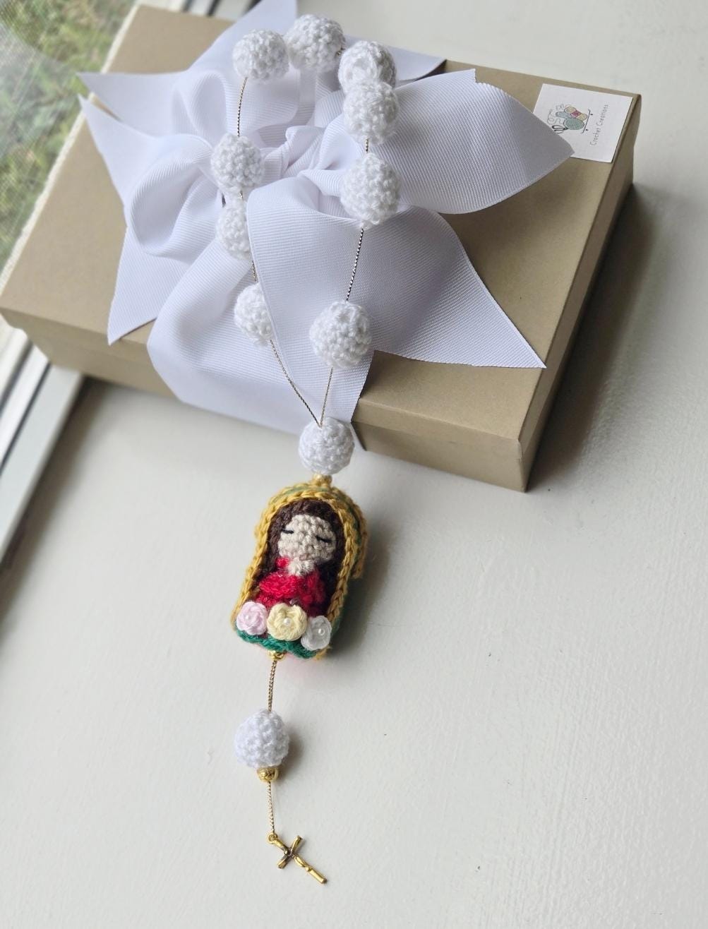 Handmade Crochet Virgin Mary Rosary - 10 Inch - Ready for Gift Giving in Elegant Box