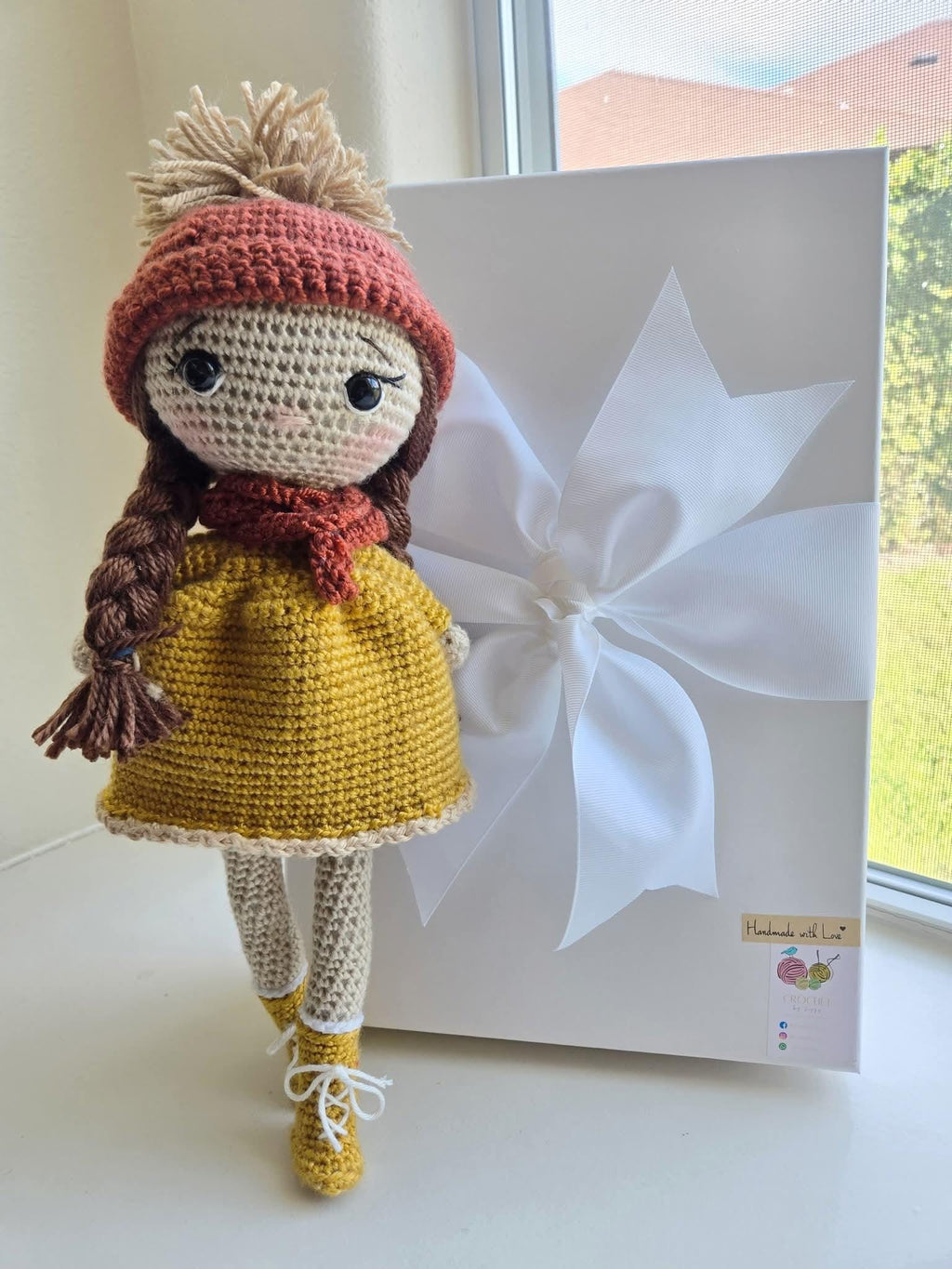 Handmade Crochet Annie Doll Personalized 13'' - Acrylic & Cotton Yarn, Gift Boxed