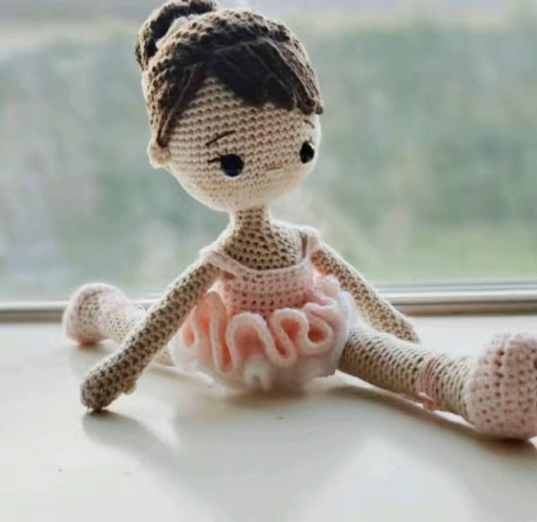 Ballerina Handmade Crochet Doll - 13" Cotton Yarn, Tulle Tutu