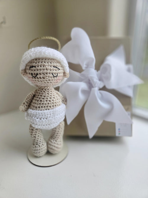 Handmade Baby Crochet Doll  Personalized (7 inches) - Ready for Gifting in a Box with Ribbon