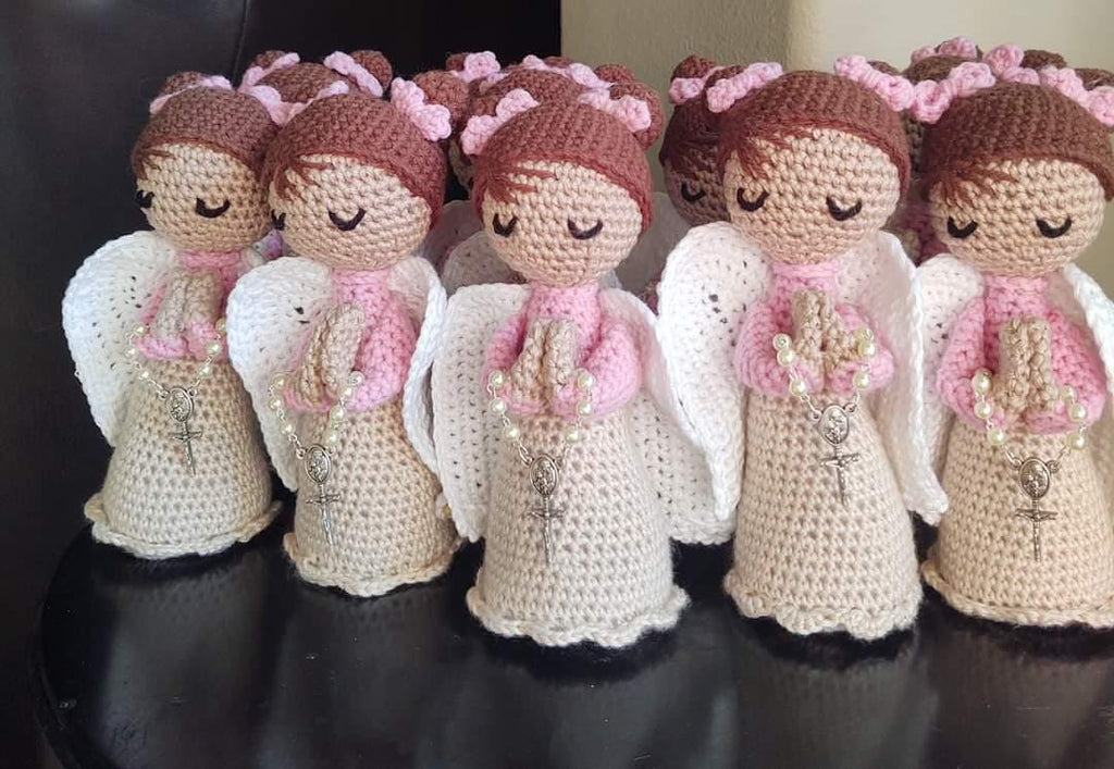 Handmade Crochet Pink Angel Personalized  Ready for Gifting, 7" Cotton & Acrylic Yarn