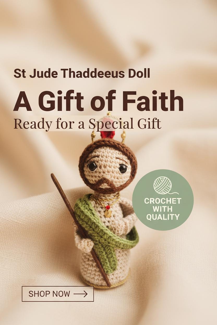 Handmade Crochet St. Jude Thaddeus Doll | Acrylic & Yarn, Gift Box