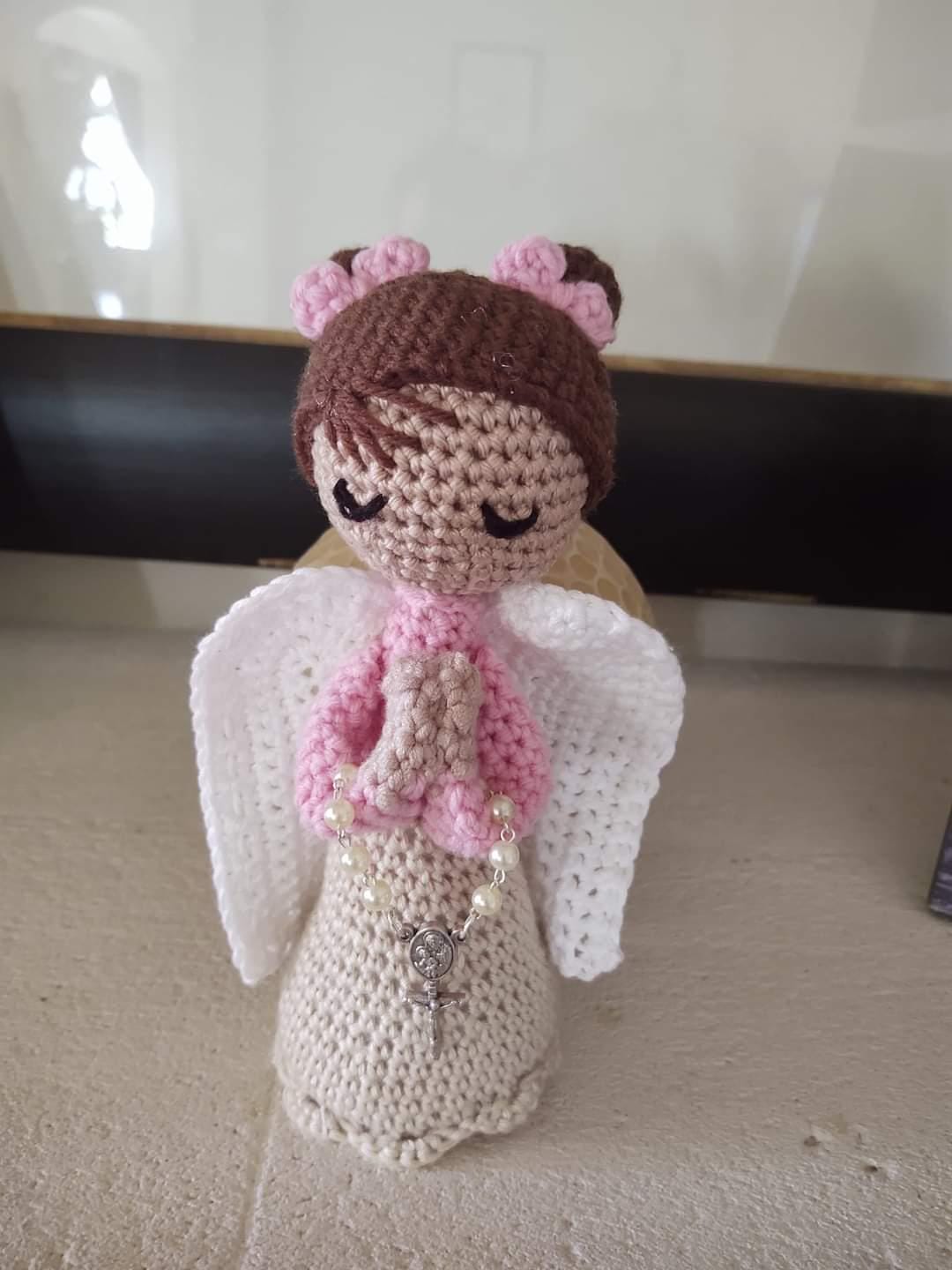 Handmade Crochet Pink Angel Personalized  Ready for Gifting, 7" Cotton & Acrylic Yarn