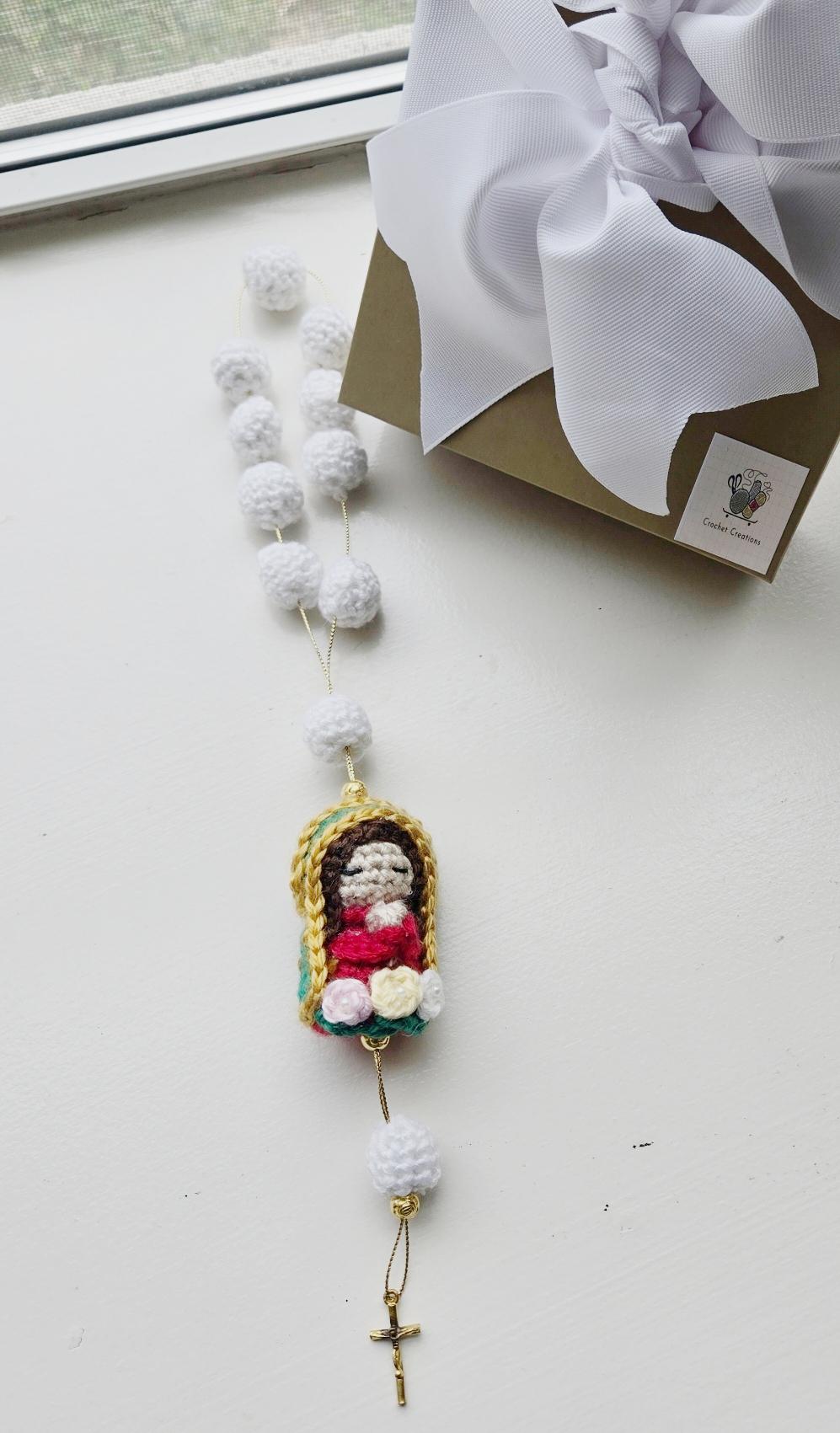Handmade Crochet Virgin Mary Rosary - 10 Inch - Ready for Gift Giving in Elegant Box