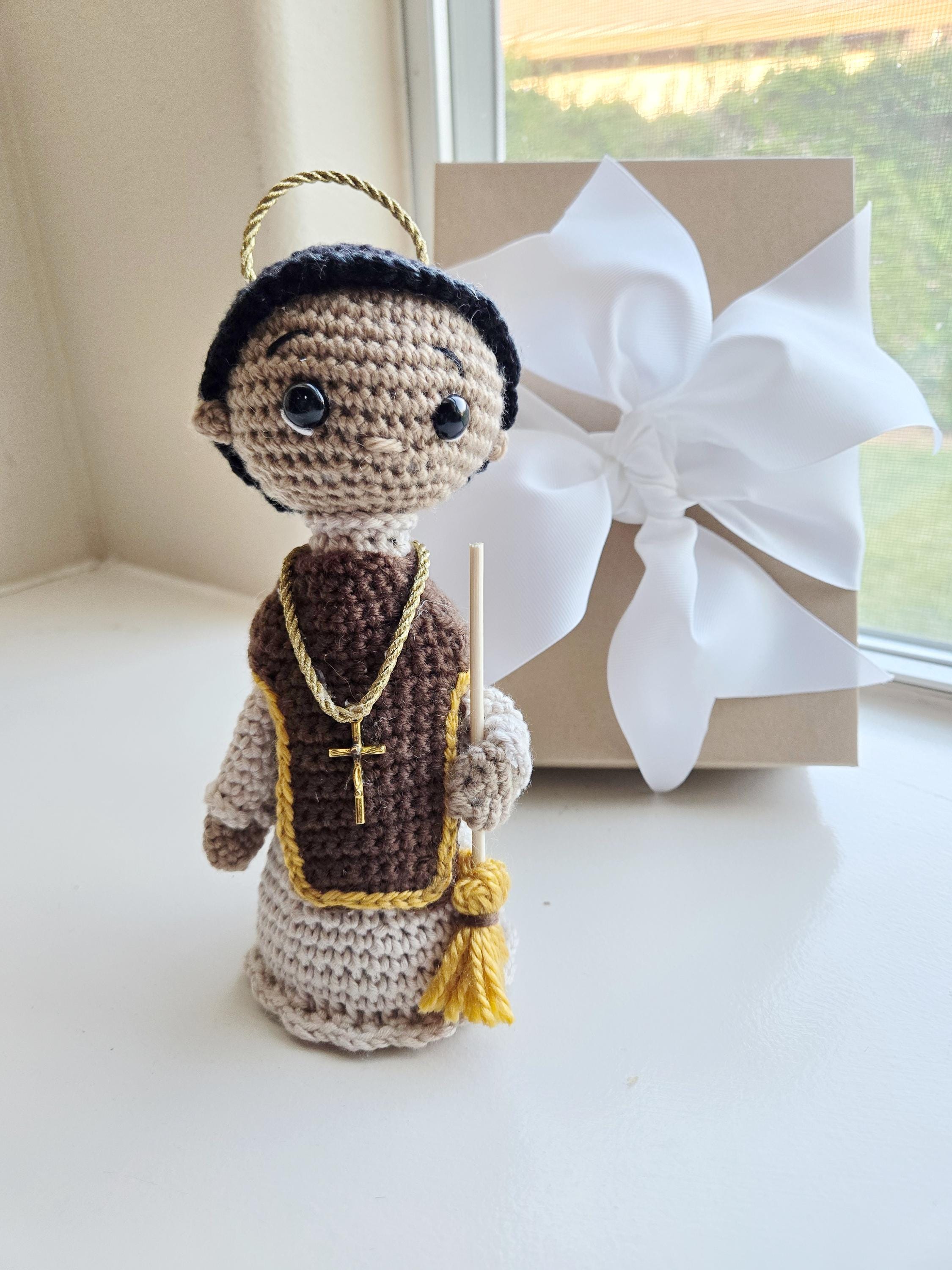 Handmade Crochet San Martin de Porres Doll Personalized 7 inches
