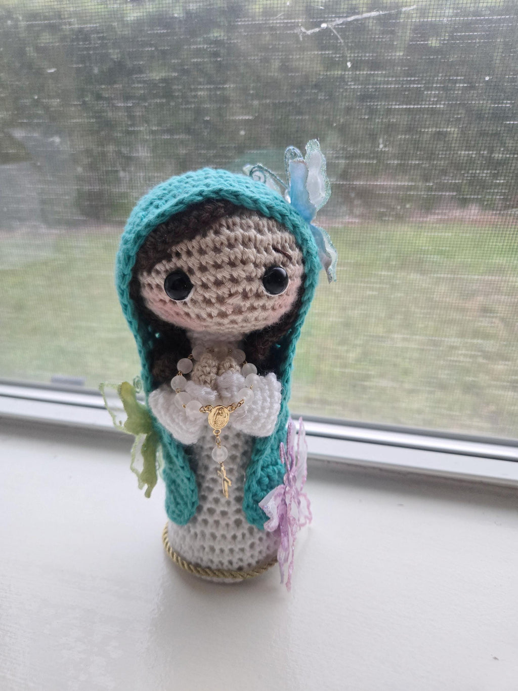 Handmade Crochet Virgin personalized with Butterflies Doll Gift-Ready in Box with Ribbon | 7 Inch