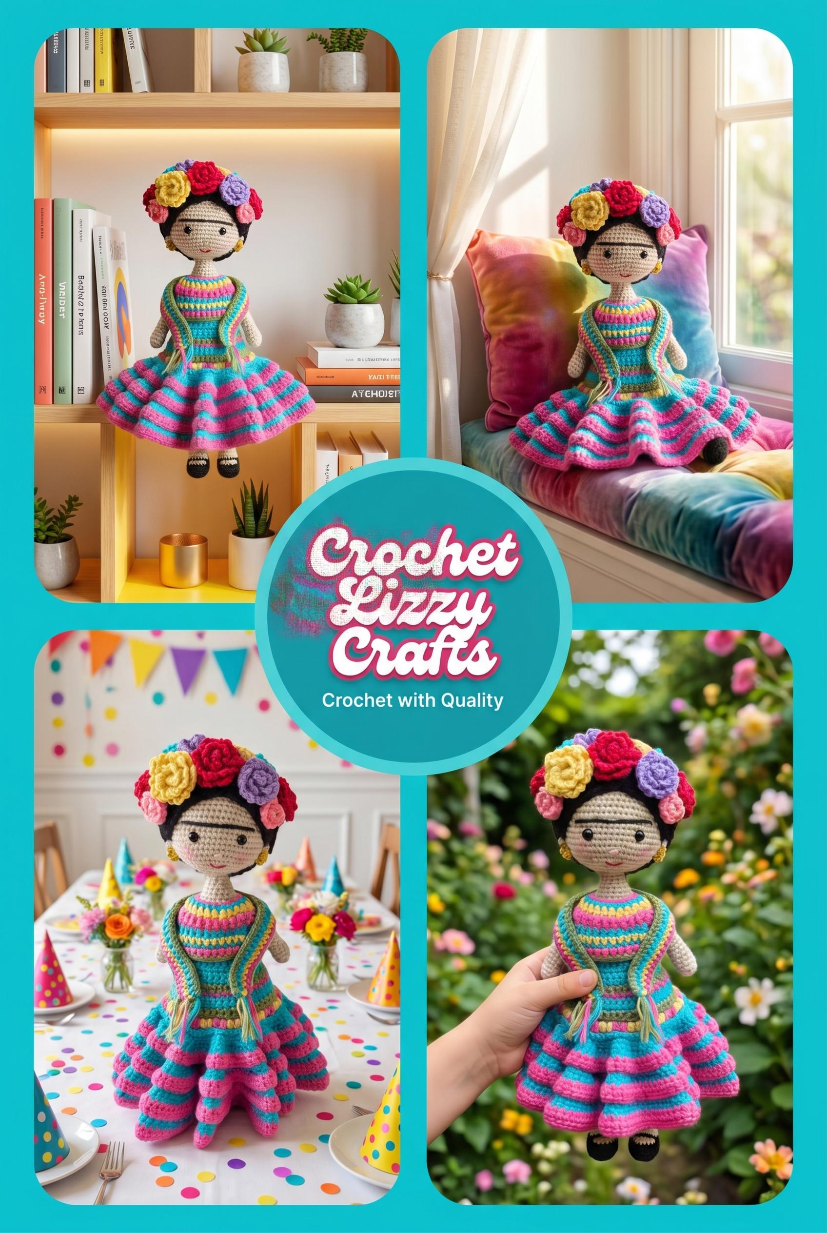 Handmade Frida Kahlo with beautiful dress 13 inches