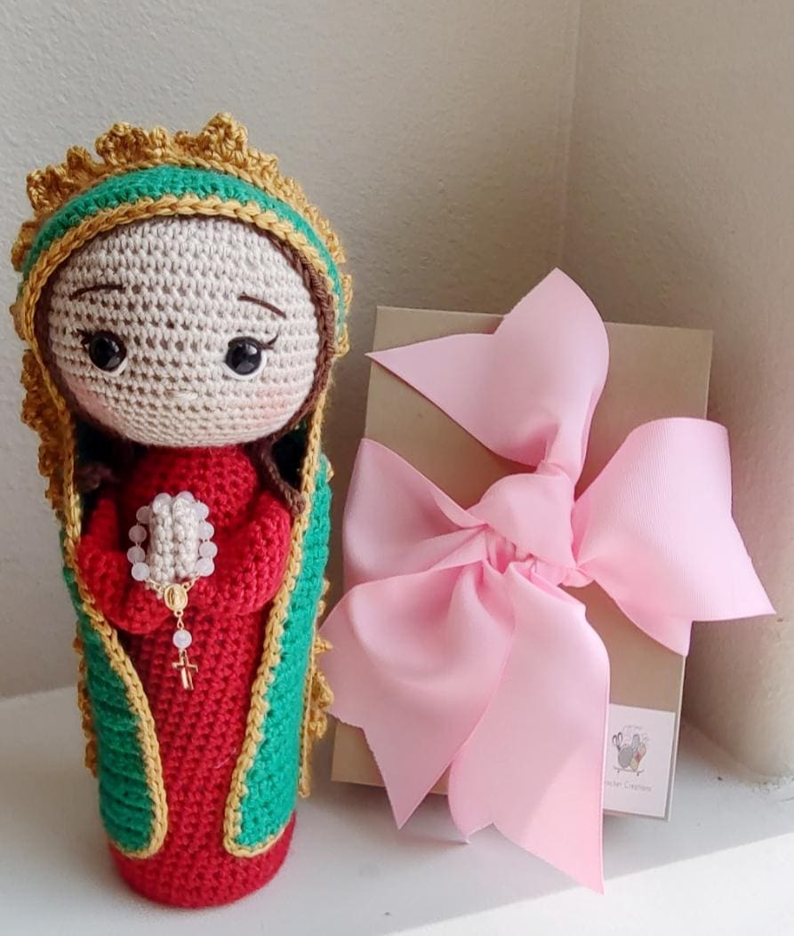 Handmade Crochet My Virgin of Guadalupe Personalized with Rosary 13 inches