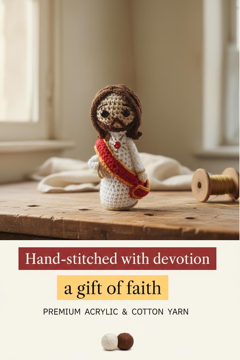 Handmade Crochet Sagrado Corazon de Jesus Doll 7 inches Personalized