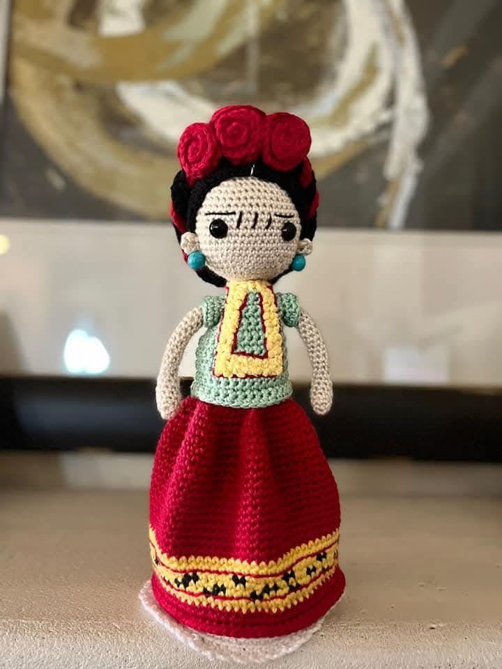 Frida Kahlo Handmade Crochet Doll – 13" Gift Boxed with Ribbon
