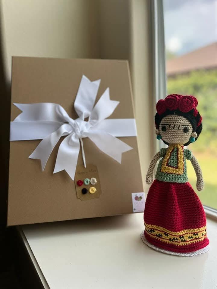 Frida Kahlo Handmade Crochet Doll – 13" Gift Boxed with Ribbon