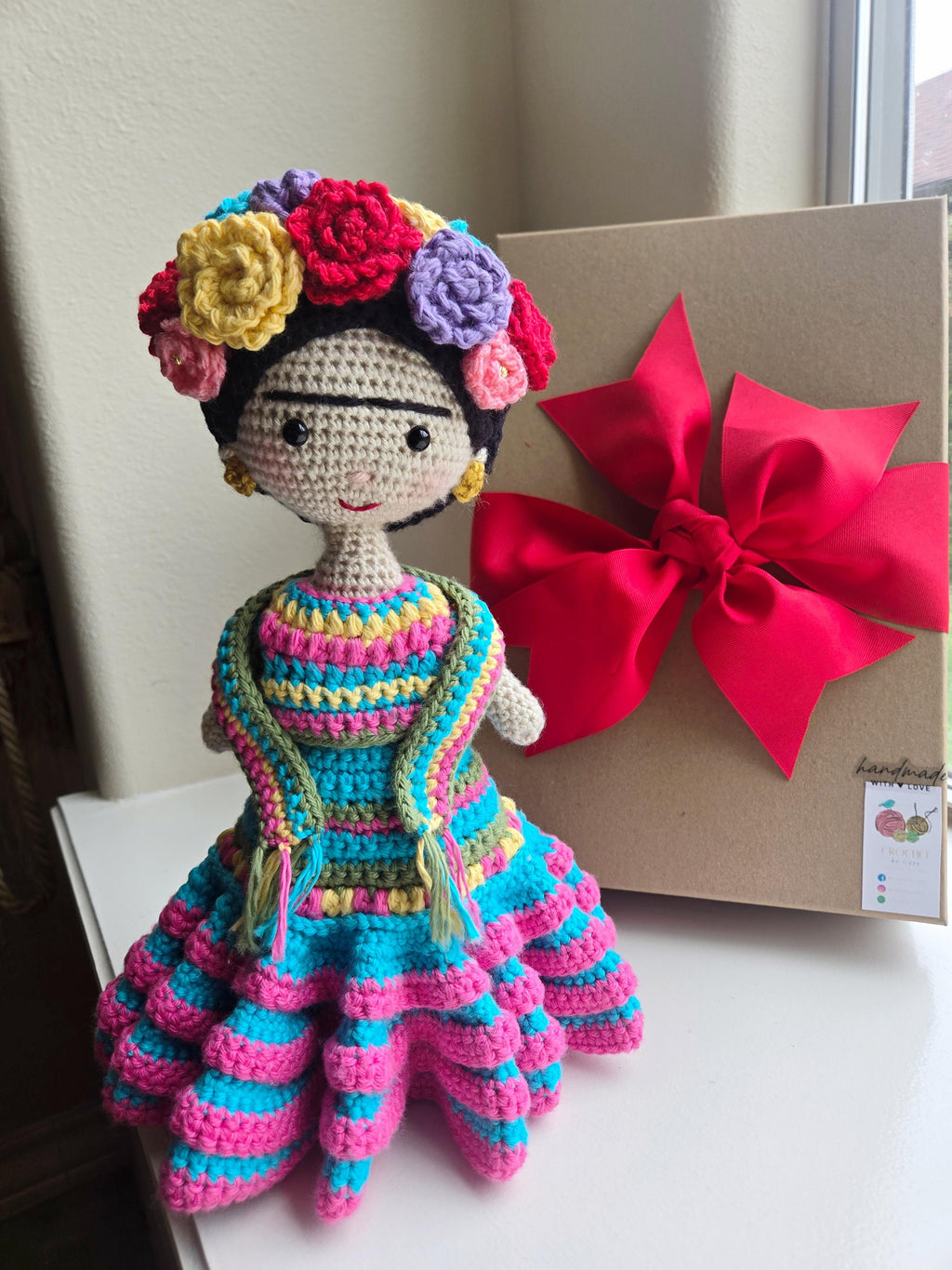 Handmade Frida Kahlo with beautiful dress 13 inches