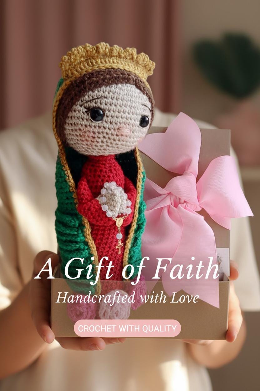 Handmade Crochet Virgin of Guadalupe Personalized with Rosary