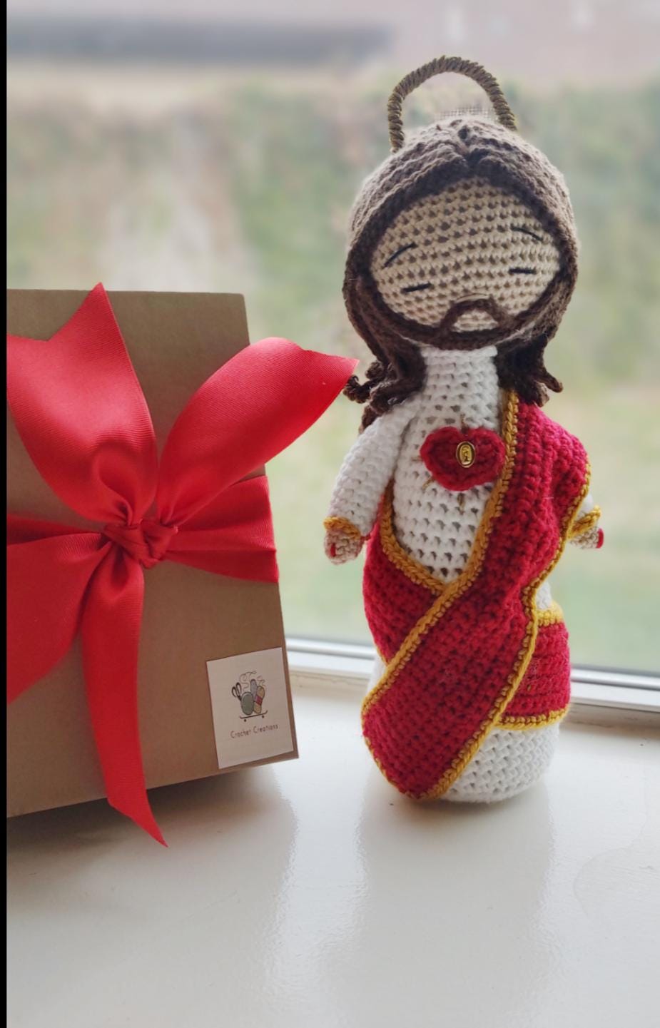 Handmade Crochet Sagrado Corazon of Jesus Personalized 13 inches
