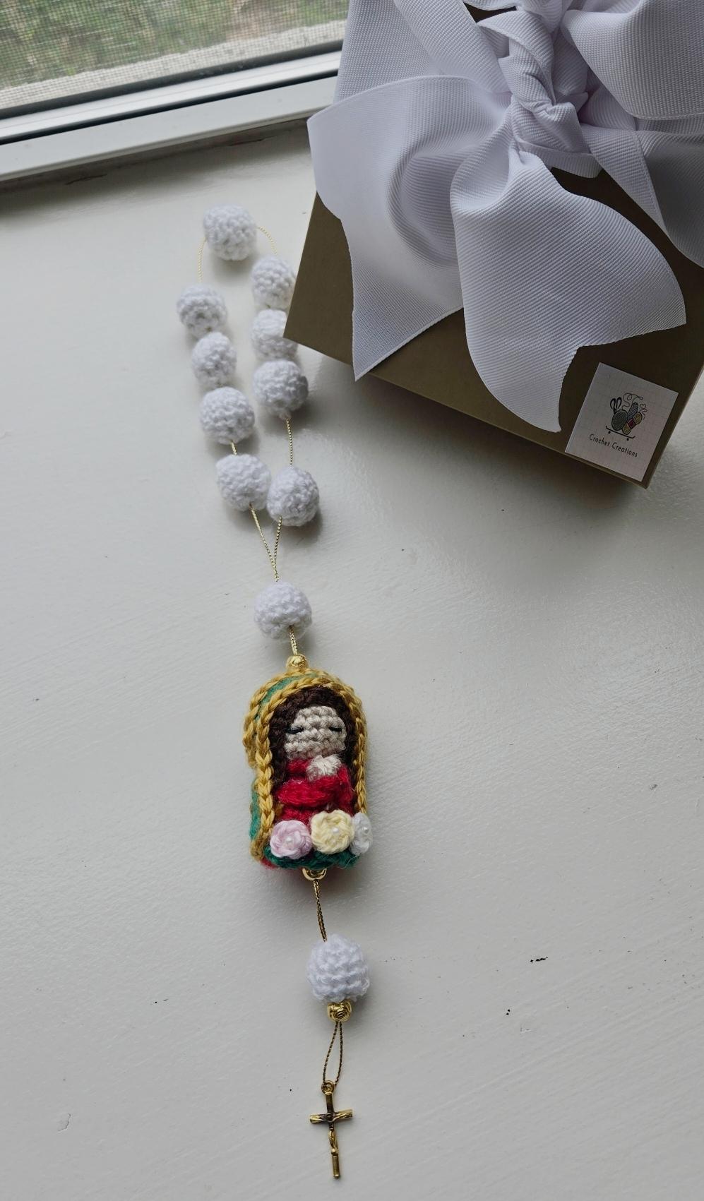 Handmade Crochet Virgin Mary Rosary - 10 Inch - Ready for Gift Giving in Elegant Box