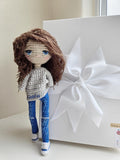 Handmade Crochet Doll Personalized Gift in Elegant Box with Ribbon | Acrylic & Cotton
