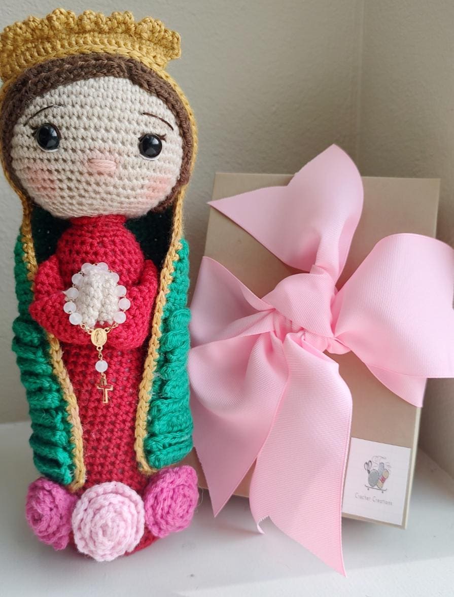 Handmade Crochet Virgin of Guadalupe Personalized with Rosary