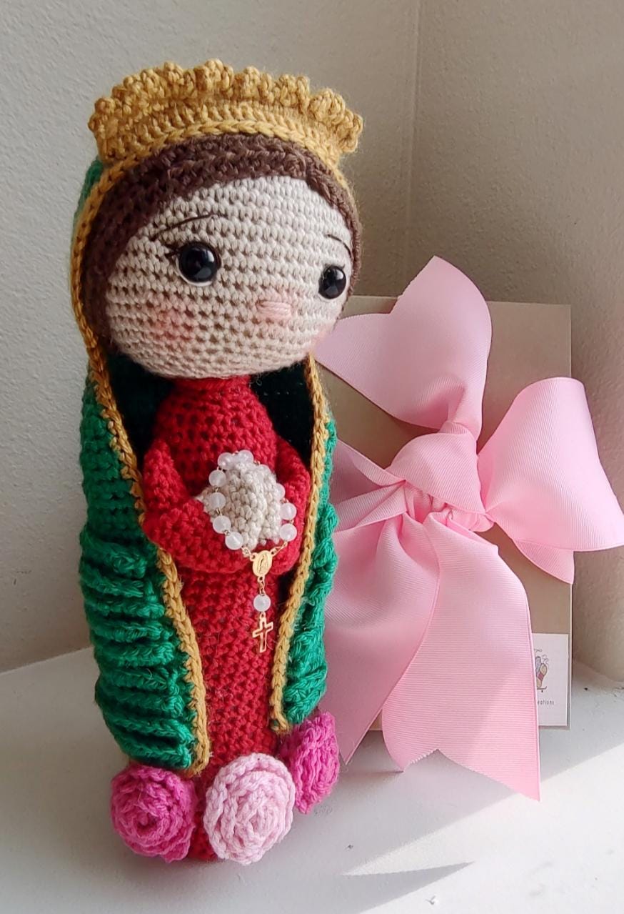 Handmade Crochet Virgin of Guadalupe Personalized with Rosary
