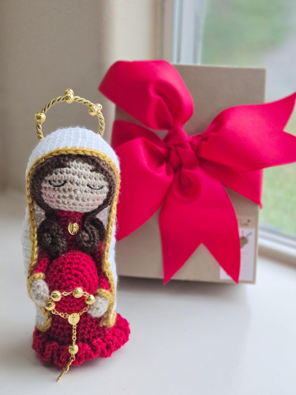 Handmade Crochet Blessed Mother Maria Doll - 7" Cotton & Acrylic Yarn