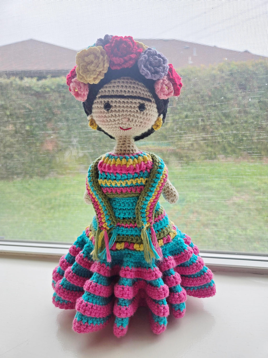 Handmade Frida Kahlo with beautiful dress 13 inches