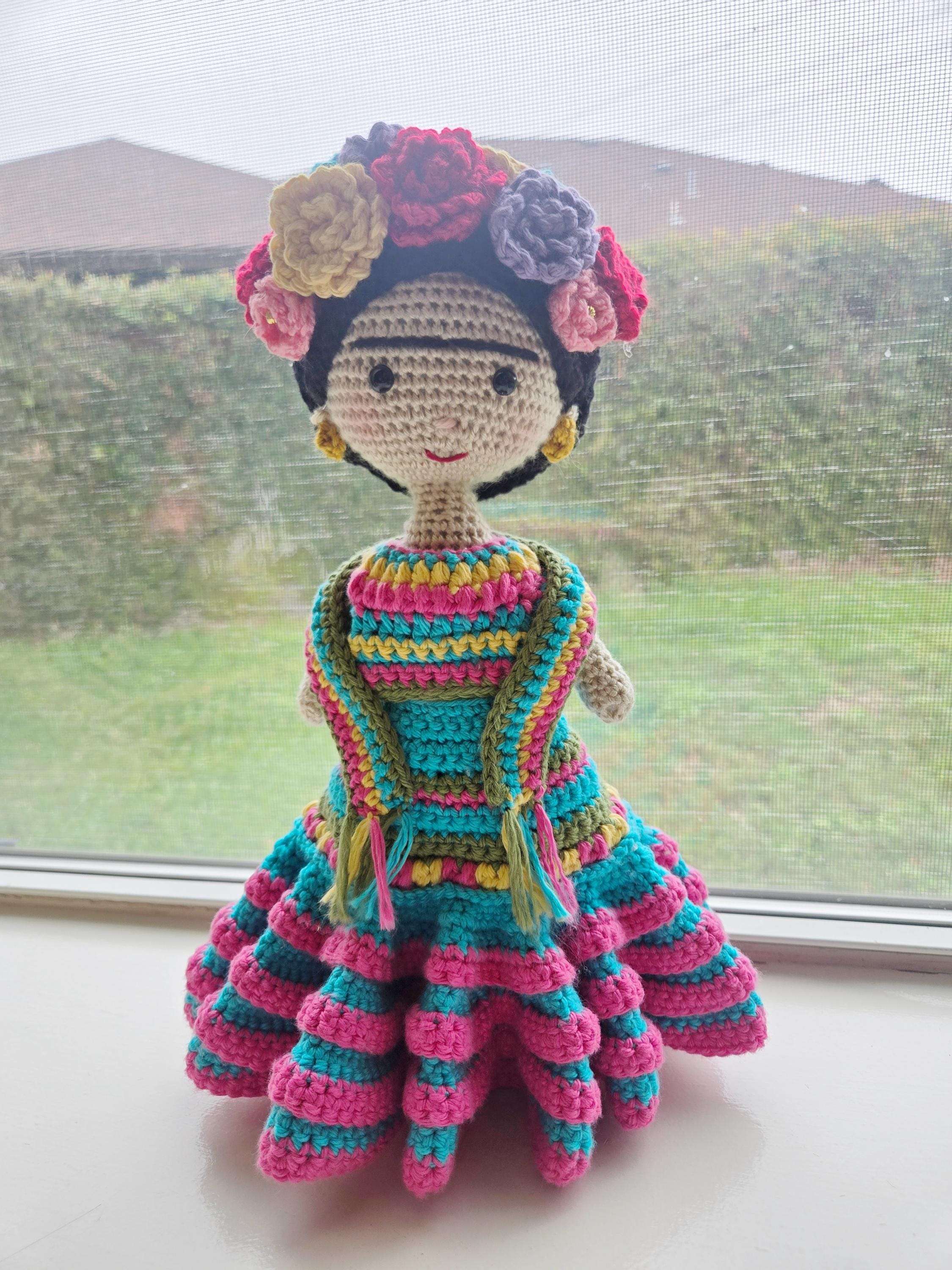 Handmade Frida Kahlo with beautiful dress 13 inches