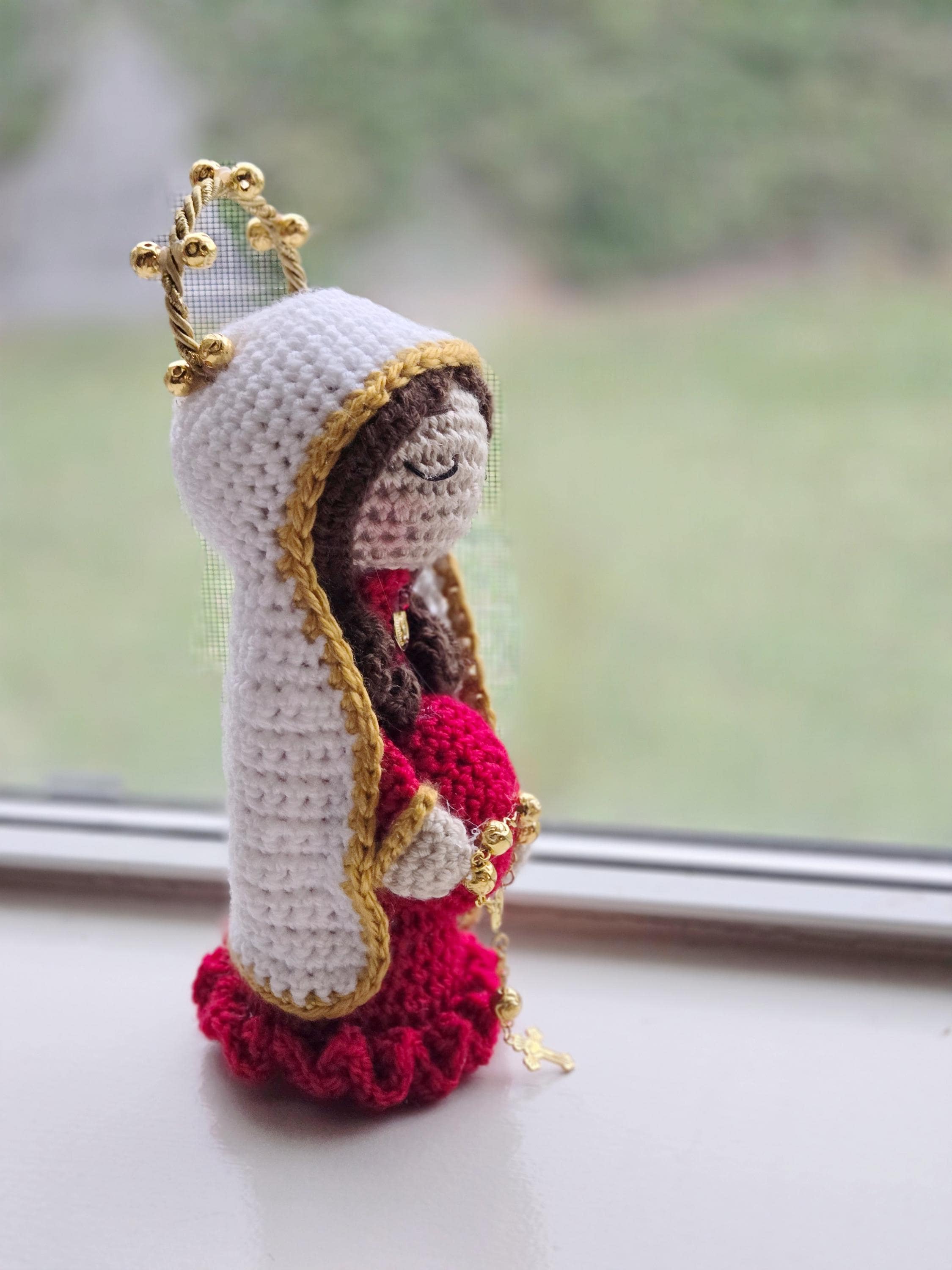 Handmade Crochet Blessed Mother Maria Doll - 7" Cotton & Acrylic Yarn