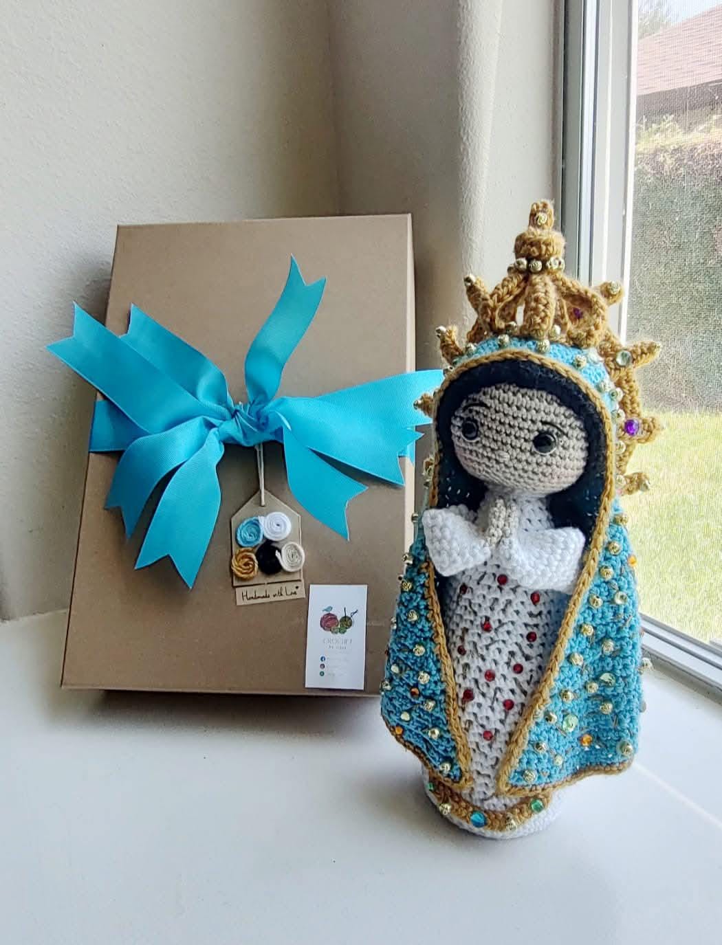 Handmade Crochet Our Lady of Lujan Doll  13” - Gift Boxed with Ribbon | Acrylic & Cotton