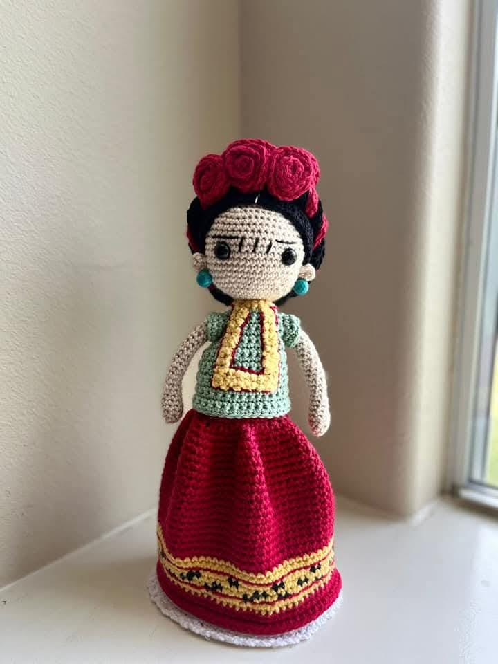 Frida Kahlo Handmade Crochet Doll – 13" Gift Boxed with Ribbon