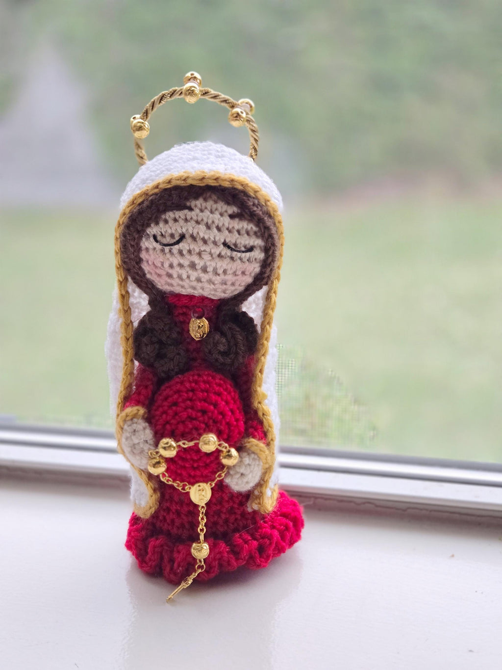 Handmade Crochet Blessed Mother Maria Doll - 7" Cotton & Acrylic Yarn