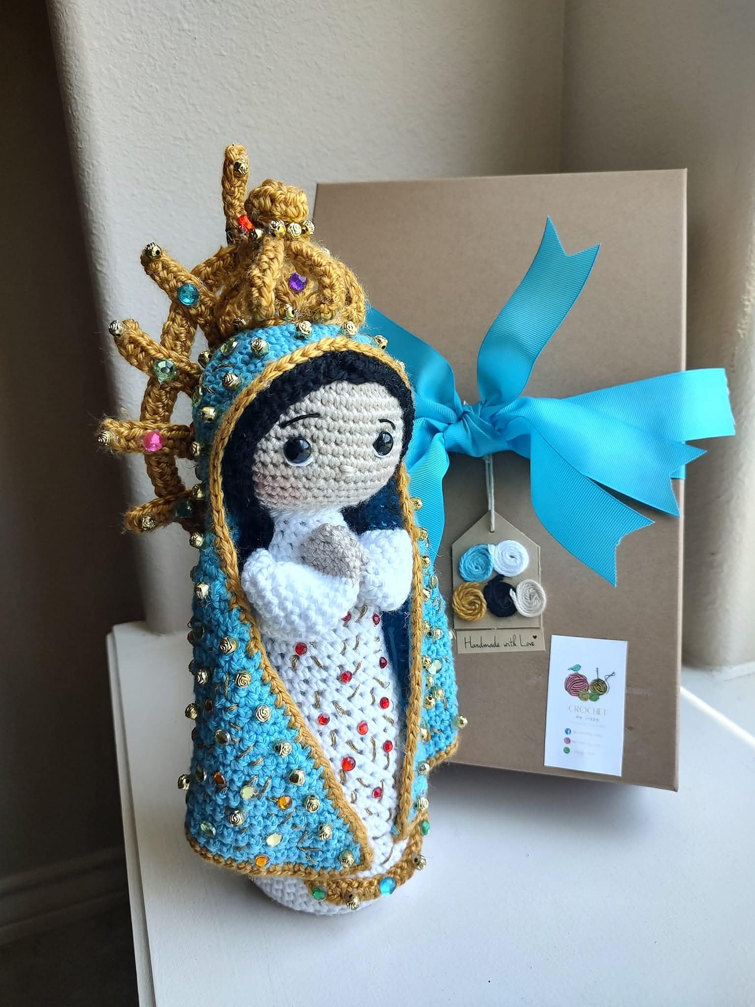 Handmade Crochet Our Lady of Lujan Doll  13” - Gift Boxed with Ribbon | Acrylic & Cotton
