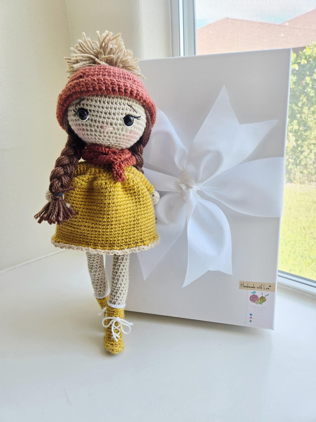 Handmade Crochet Annie Doll Personalized 13'' - Acrylic & Cotton Yarn, Gift Boxed