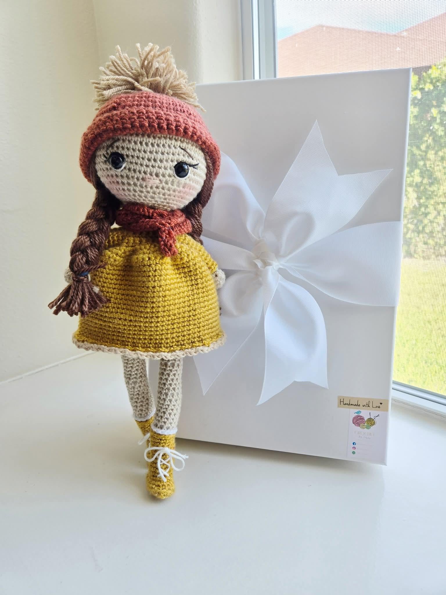 Handmade Crochet Annie Doll Personalized 13'' - Acrylic & Cotton Yarn, Gift Boxed
