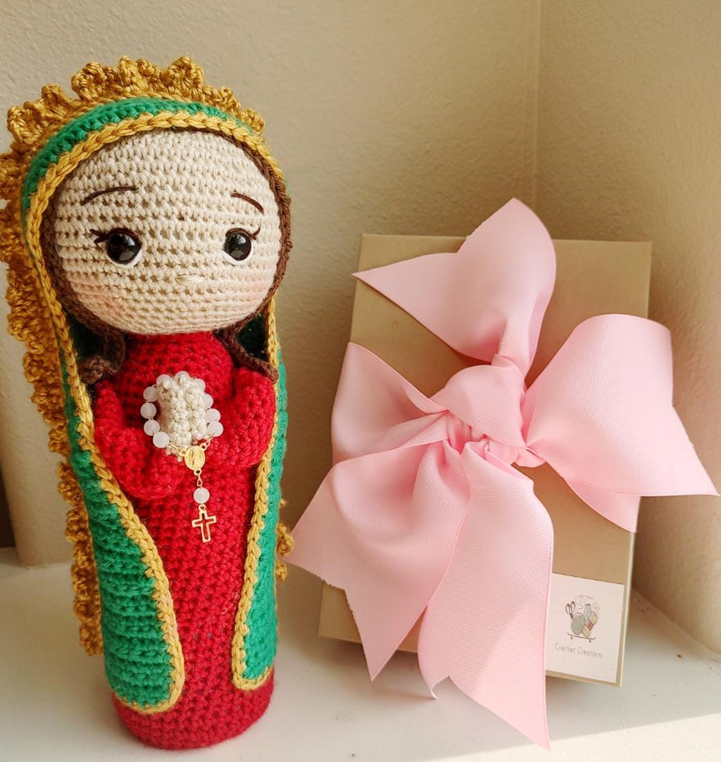 Handmade Crochet My Virgin of Guadalupe Personalized with Rosary 13 inches