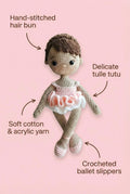 Ballerina Handmade Crochet Doll - 13" Cotton Yarn, Tulle Tutu