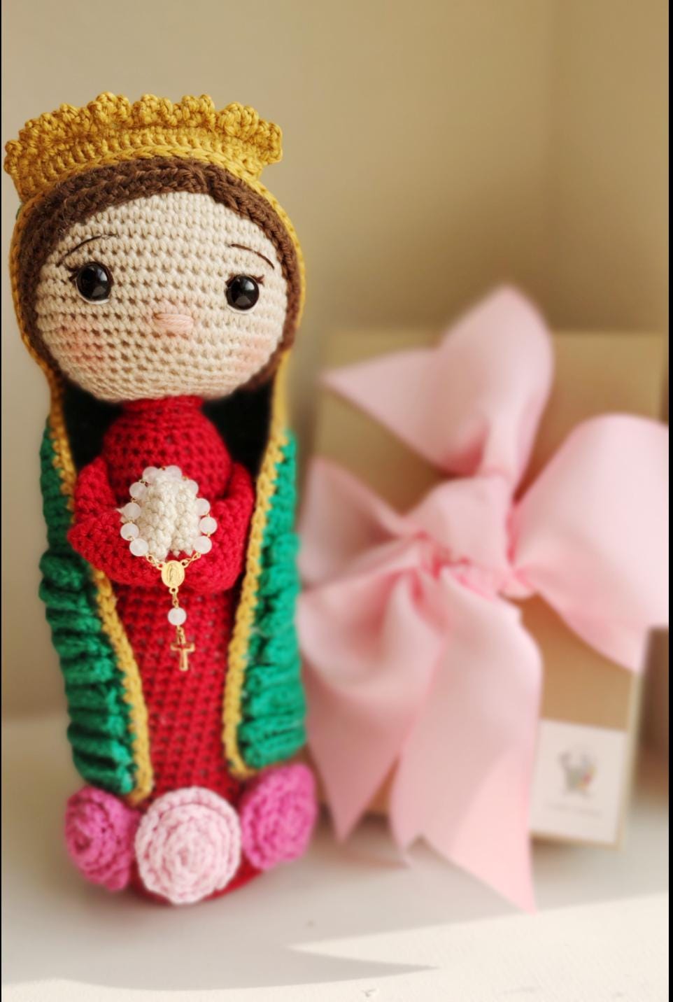 Handmade Crochet Virgin of Guadalupe Personalized with Rosary