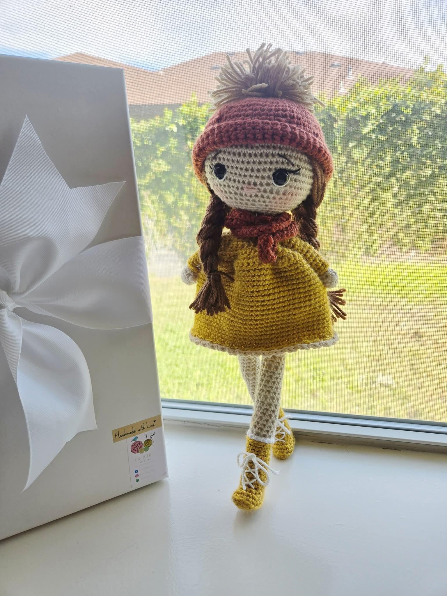 Handmade Crochet Annie Doll Personalized 13'' - Acrylic & Cotton Yarn, Gift Boxed