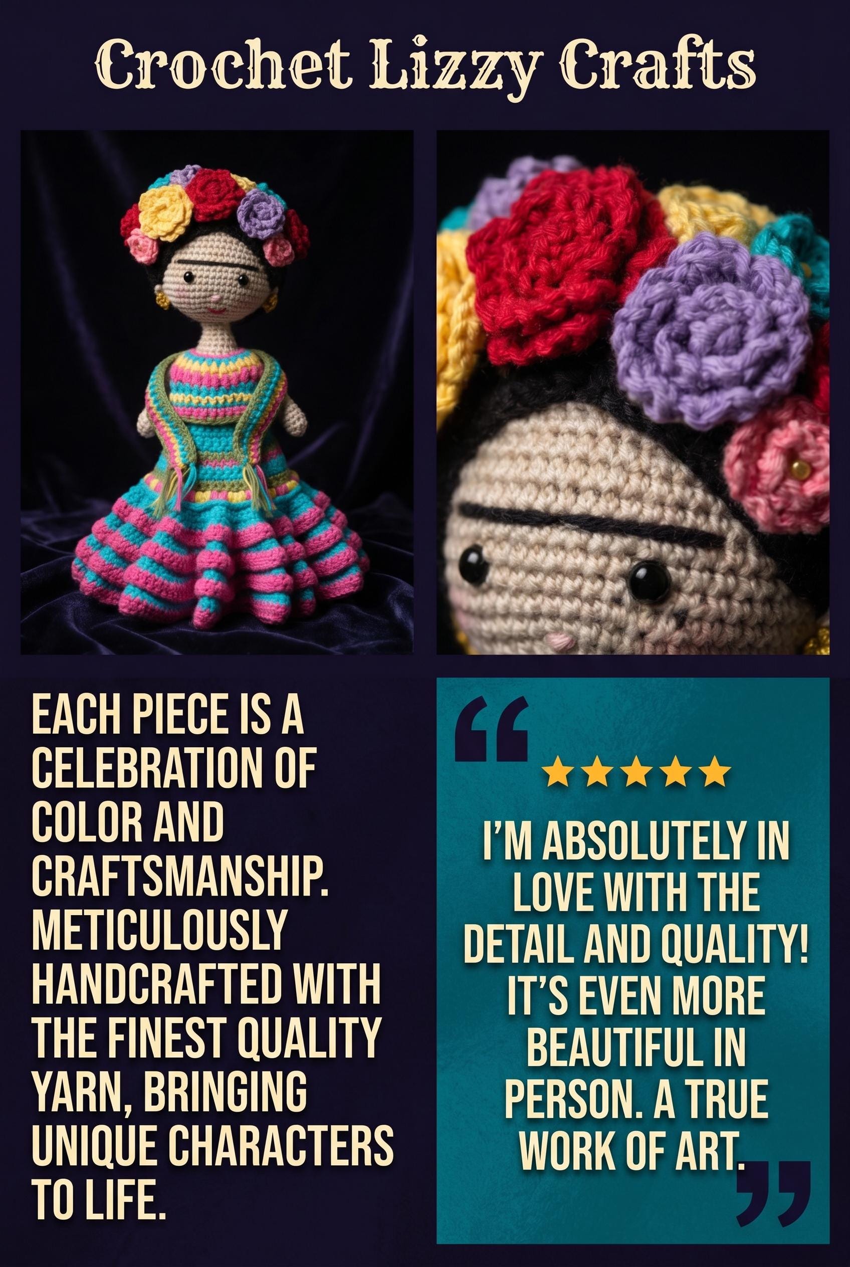 Handmade Frida Kahlo with beautiful dress 13 inches