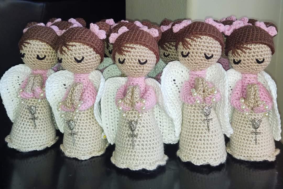 Handmade Crochet Pink Angel Personalized  Ready for Gifting, 7" Cotton & Acrylic Yarn
