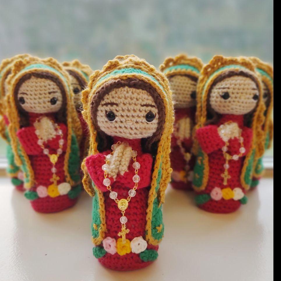 Handmade Crochet Virgencita of Guadalupe Doll 7 inches