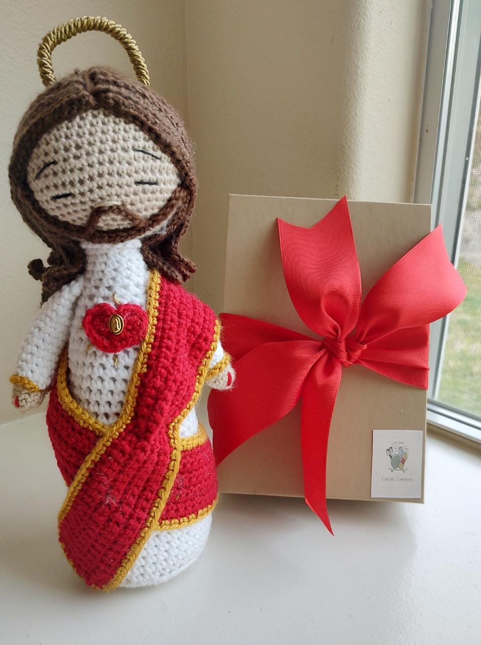 Handmade Crochet Sagrado Corazon of Jesus Personalized 13 inches