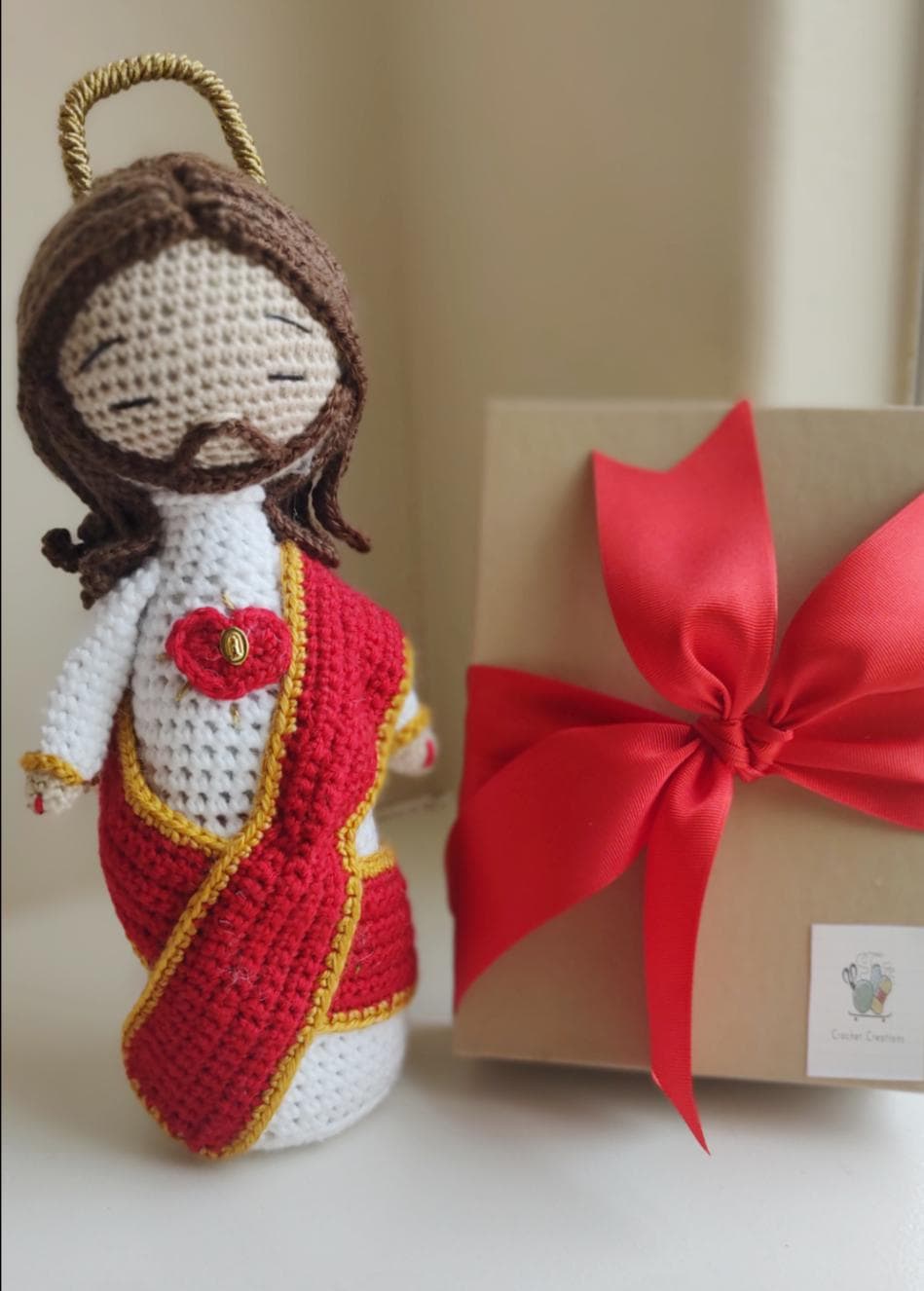Handmade Crochet Sagrado Corazon of Jesus Personalized 13 inches