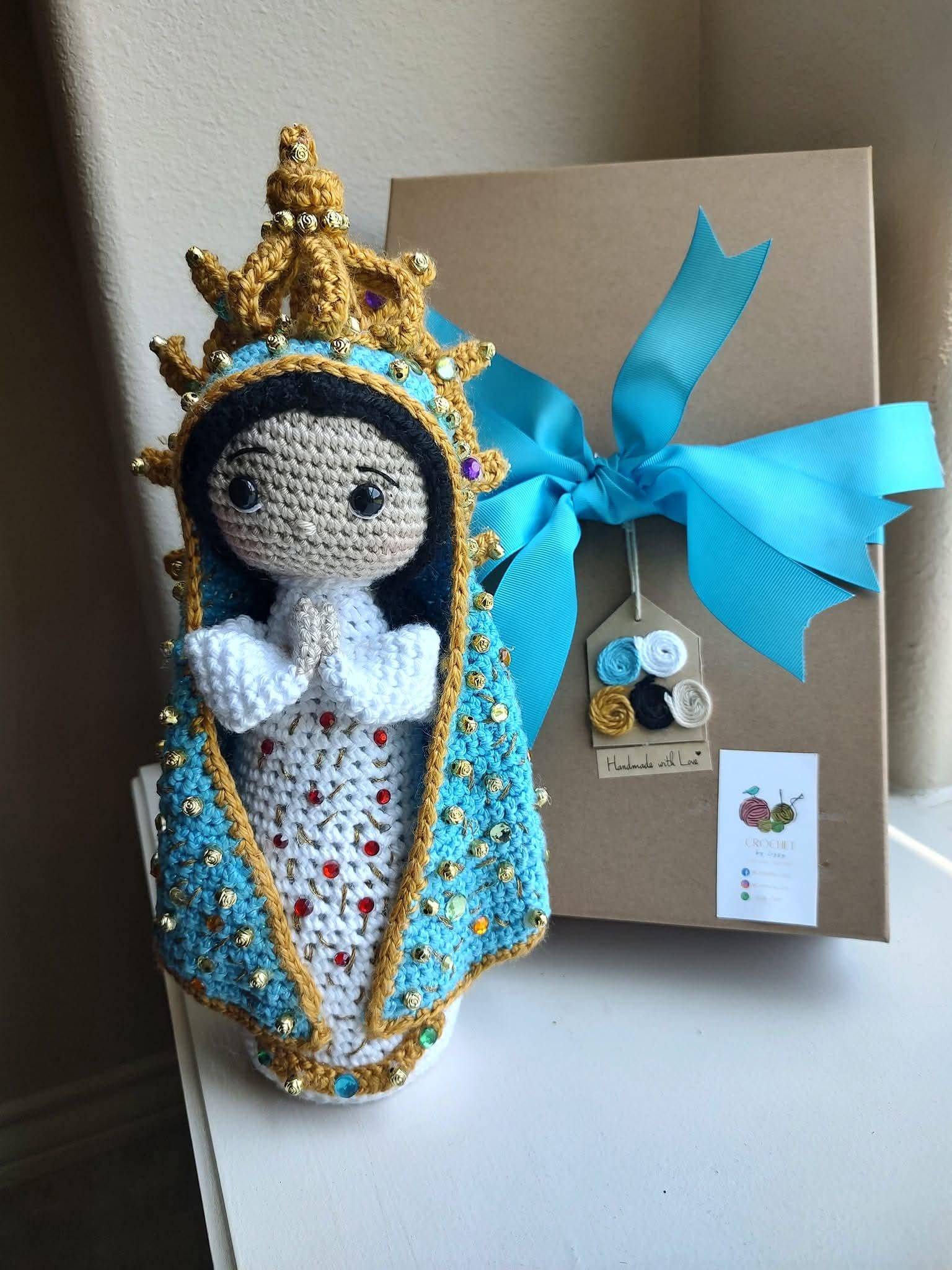 Handmade Crochet Our Lady of Lujan Doll  13” - Gift Boxed with Ribbon | Acrylic & Cotton