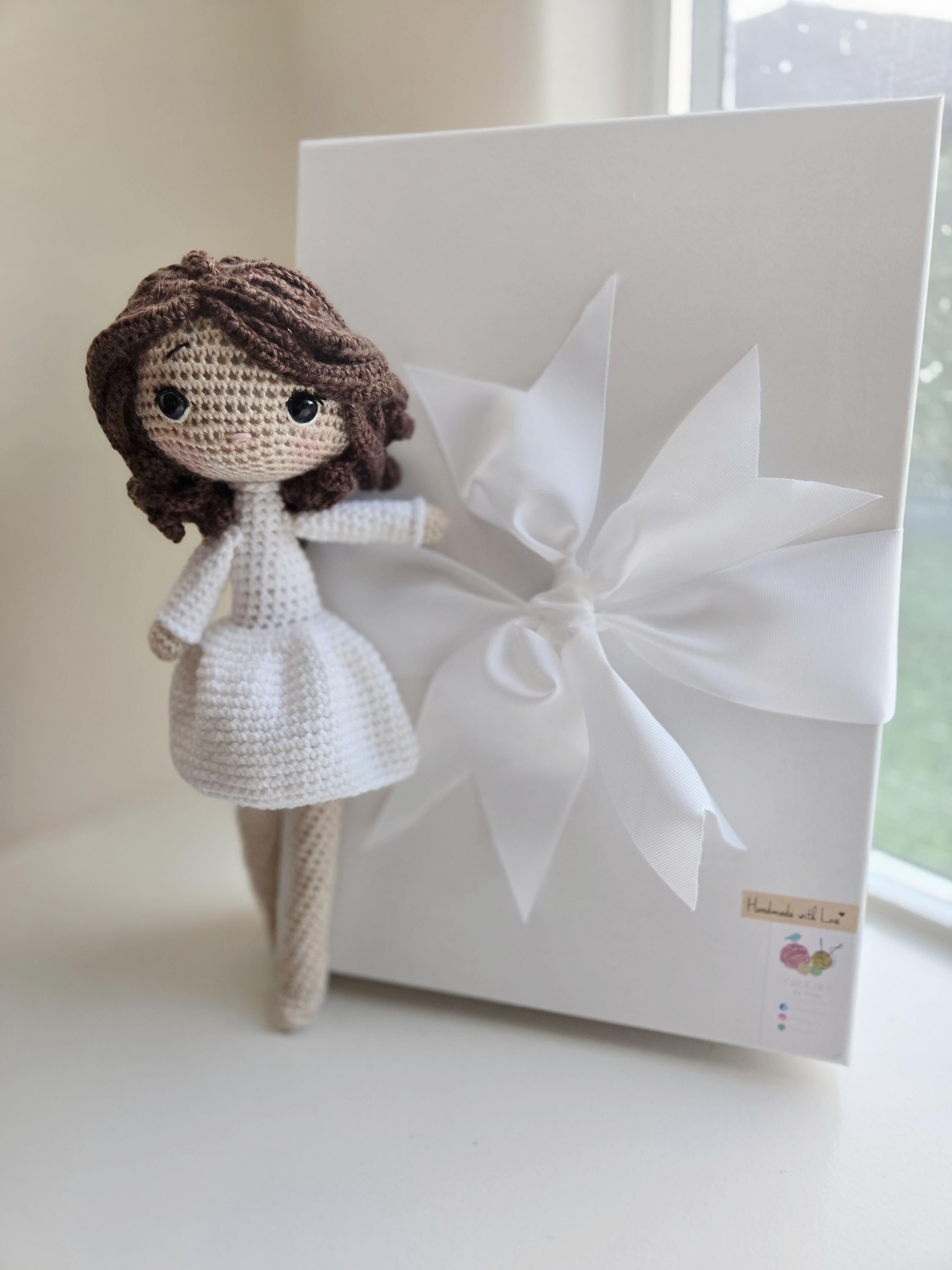 Handmade Crochet Doll Personalized (13in) - Packaged in Elegant Box, Ready as a Gift!