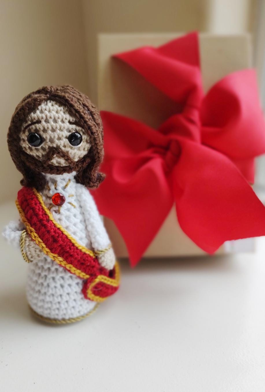 Handmade Crochet Sagrado Corazon de Jesus Doll 7 inches Personalized