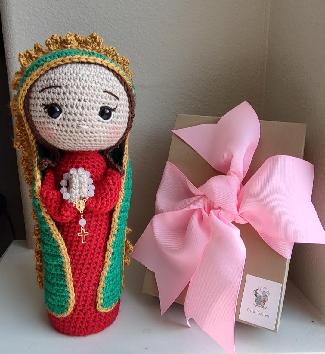 Handmade Crochet My Virgin of Guadalupe Personalized with Rosary 13 inches