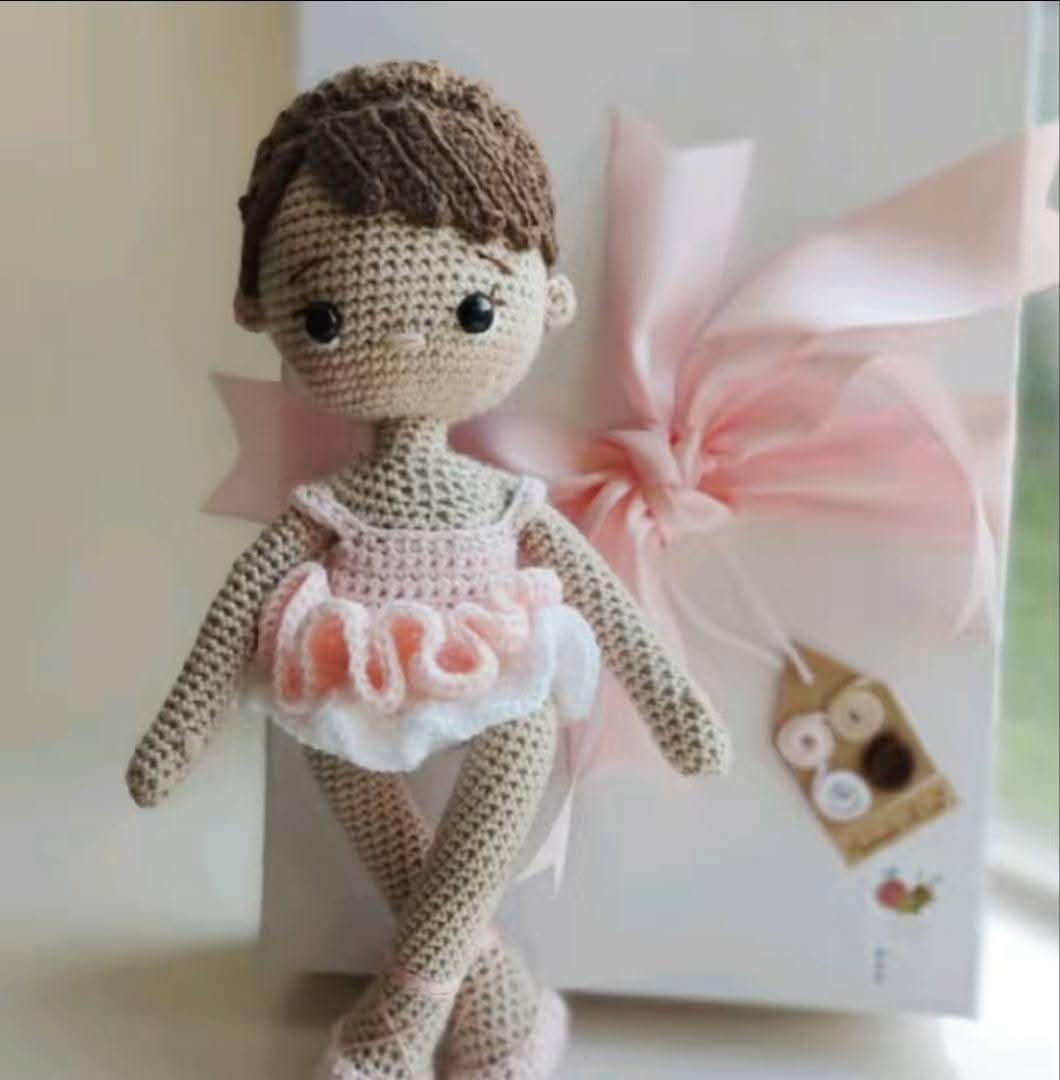 Ballerina Handmade Crochet Doll - 13" Cotton Yarn, Tulle Tutu