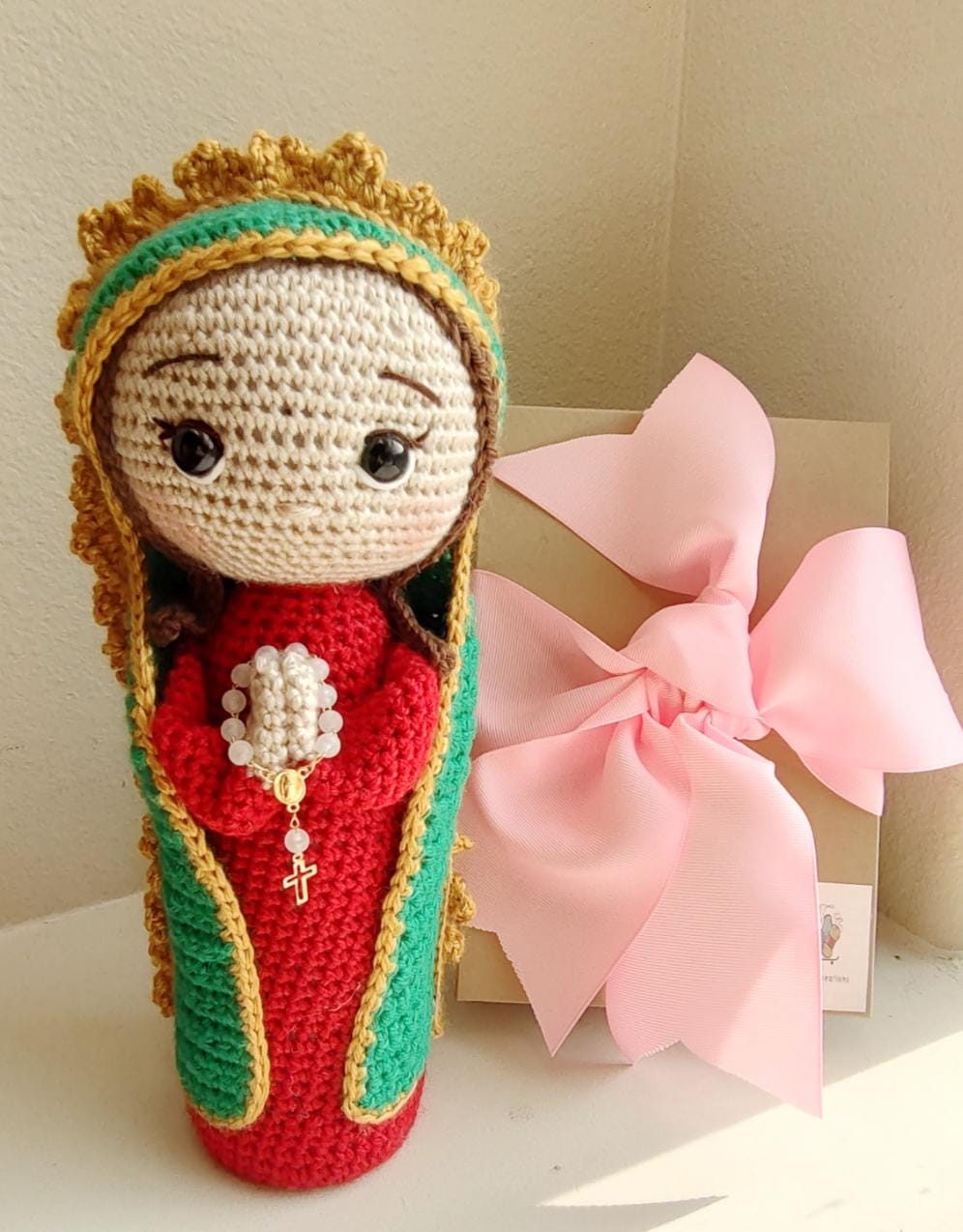 Handmade Crochet My Virgin of Guadalupe Personalized with Rosary 13 inches