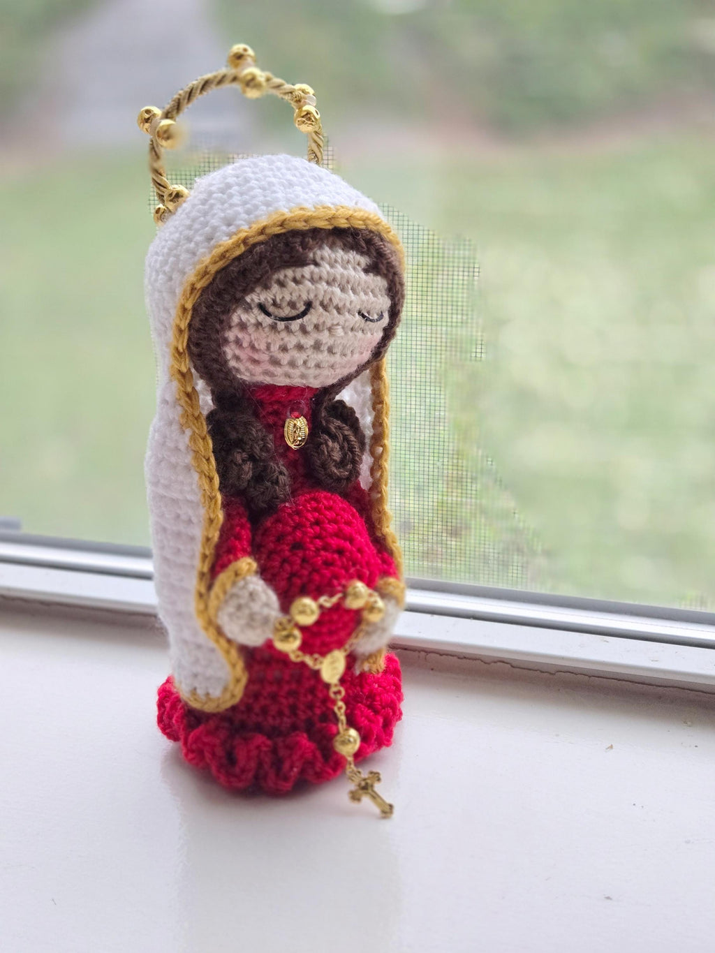 Handmade Crochet Blessed Mother Maria Doll - 7" Cotton & Acrylic Yarn