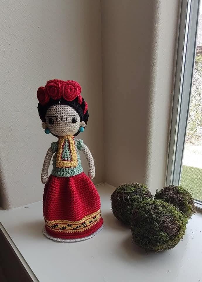 Frida Kahlo Handmade Crochet Doll – 13" Gift Boxed with Ribbon